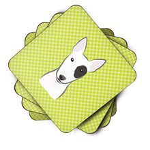 Load image into Gallery viewer, Checkerboard Lime Green Bull Terrier Coasters - Set of 4 Lightweight Foam, Absorbent Drink Coasters BB1271FC