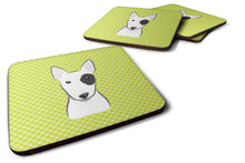 Load image into Gallery viewer, Checkerboard Lime Green Bull Terrier Coasters - Set of 4 Lightweight Foam, Absorbent Drink Coasters BB1271FC