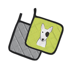 Load image into Gallery viewer, Checkerboard Lime Green Bull Terrier Pot Holders - Set of 2 - Heat-Resistant Kitchen Essentials BB1271PTHD