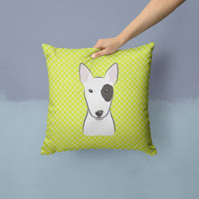 Load image into Gallery viewer, Checkerboard Lime Green Bull Terrier Canvas Throw Pillow - 14x14 Decorative Pillow – Art for Your Home &amp; Patio BB1271PW1414