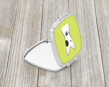 Load image into Gallery viewer, Checkerboard Lime Green Bull Terrier Compact Mirror – Stylish Purse Mirror with Artistic Covers BB1271SCM