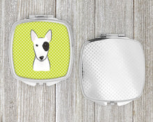 Load image into Gallery viewer, Checkerboard Lime Green Bull Terrier Compact Mirror – Stylish Purse Mirror with Artistic Covers BB1271SCM