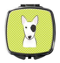 Load image into Gallery viewer, Checkerboard Lime Green Bull Terrier Compact Mirror – Stylish Purse Mirror with Artistic Covers BB1271SCM