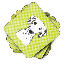 Load image into Gallery viewer, Checkerboard Lime Green Dalmatian Coasters - Set of 4 Lightweight Foam, Absorbent Drink Coasters BB1272FC