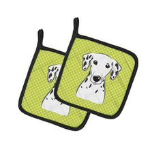 Load image into Gallery viewer, Checkerboard Lime Green Dalmatian Pot Holders - Set of 2 - Heat-Resistant Kitchen Essentials BB1272PTHD