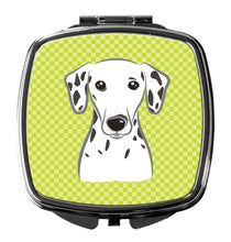 Load image into Gallery viewer, Checkerboard Lime Green Dalmatian Compact Mirror – Stylish Purse Mirror with Artistic Covers BB1272SCM