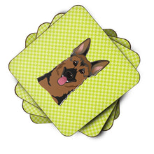 Load image into Gallery viewer, Checkerboard Lime Green German Shepherd Coasters - Set of 4 Lightweight Foam, Absorbent Drink Coasters BB1273FC