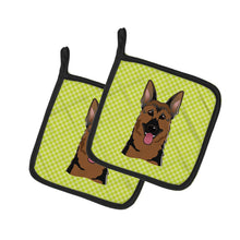 Load image into Gallery viewer, Checkerboard Lime Green German Shepherd Pot Holders - Set of 2 - Heat-Resistant Kitchen Essentials BB1273PTHD