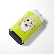 Load image into Gallery viewer, Checkerboard Lime Green Longhair Creme Dachshund Can or Bottle Hugger BB1274CC