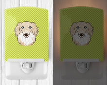 Load image into Gallery viewer, Checkerboard Lime Green Longhair Creme Dachshund Ceramic Night Light BB1274CNL