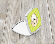 Load image into Gallery viewer, Checkerboard Lime Green Longhair Creme Dachshund Compact Mirror – Stylish Purse Mirror with Artistic Covers BB1274SCM