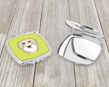 Load image into Gallery viewer, Checkerboard Lime Green Longhair Creme Dachshund Compact Mirror – Stylish Purse Mirror with Artistic Covers BB1274SCM