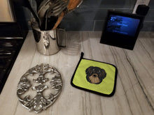 Load image into Gallery viewer, Checkerboard Lime Green Longhair Black and Tan Dachshund Pot Holders - Set of 2 - Heat-Resistant Kitchen Essentials BB1275PTHD