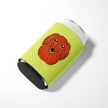 Load image into Gallery viewer, Checkerboard Lime Green Longhair Red Dachshund Can or Bottle Hugger BB1276CC