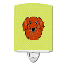 Load image into Gallery viewer, Checkerboard Lime Green Longhair Red Dachshund Ceramic Night Light BB1276CNL