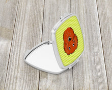Load image into Gallery viewer, Checkerboard Lime Green Longhair Red Dachshund Compact Mirror – Stylish Purse Mirror with Artistic Covers BB1276SCM