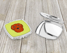 Load image into Gallery viewer, Checkerboard Lime Green Longhair Red Dachshund Compact Mirror – Stylish Purse Mirror with Artistic Covers BB1276SCM