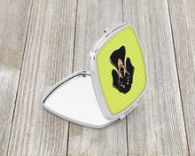 Load image into Gallery viewer, Checkerboard Lime Green Smooth Black and Tan Dachshund Compact Mirror – Stylish Purse Mirror with Artistic Covers BB1277SCM