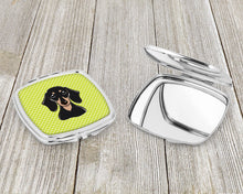Load image into Gallery viewer, Checkerboard Lime Green Smooth Black and Tan Dachshund Compact Mirror – Stylish Purse Mirror with Artistic Covers BB1277SCM