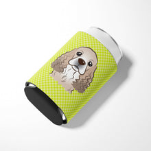 Load image into Gallery viewer, Checkerboard Lime Green Cocker Spaniel Can or Bottle Hugger BB1278CC