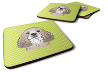 Load image into Gallery viewer, Checkerboard Lime Green Cocker Spaniel Coasters - Set of 4 Lightweight Foam, Absorbent Drink Coasters BB1278FC