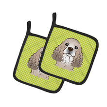 Load image into Gallery viewer, Checkerboard Lime Green Cocker Spaniel Pot Holders - Set of 2 - Heat-Resistant Kitchen Essentials BB1278PTHD