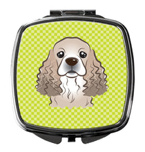 Load image into Gallery viewer, Checkerboard Lime Green Cocker Spaniel Compact Mirror – Stylish Purse Mirror with Artistic Covers BB1278SCM