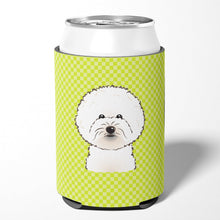 Load image into Gallery viewer, Checkerboard Lime Green Bichon Frise Can or Bottle Hugger BB1279CC