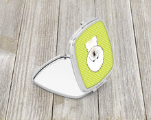 Load image into Gallery viewer, Checkerboard Lime Green Bichon Frise Compact Mirror – Stylish Purse Mirror with Artistic Covers BB1279SCM