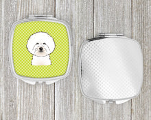Load image into Gallery viewer, Checkerboard Lime Green Bichon Frise Compact Mirror – Stylish Purse Mirror with Artistic Covers BB1279SCM
