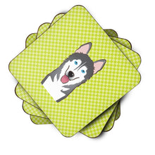 Load image into Gallery viewer, Checkerboard Lime Green Alaskan Malamute Coasters - Set of 4 Lightweight Foam, Absorbent Drink Coasters BB1280FC