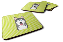 Load image into Gallery viewer, Checkerboard Lime Green Alaskan Malamute Coasters - Set of 4 Lightweight Foam, Absorbent Drink Coasters BB1280FC