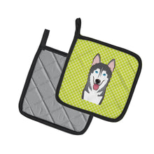 Load image into Gallery viewer, Checkerboard Lime Green Alaskan Malamute Pot Holders - Set of 2 - Heat-Resistant Kitchen Essentials BB1280PTHD