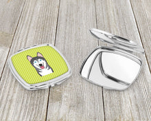 Load image into Gallery viewer, Checkerboard Lime Green Alaskan Malamute Compact Mirror – Stylish Purse Mirror with Artistic Covers BB1280SCM