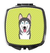 Load image into Gallery viewer, Checkerboard Lime Green Alaskan Malamute Compact Mirror – Stylish Purse Mirror with Artistic Covers BB1280SCM