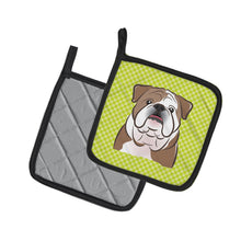 Load image into Gallery viewer, Checkerboard Lime Green English Bulldog Pot Holders - Set of 2 - Heat-Resistant Kitchen Essentials BB1281PTHD