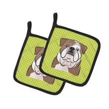 Load image into Gallery viewer, Checkerboard Lime Green English Bulldog Pot Holders - Set of 2 - Heat-Resistant Kitchen Essentials BB1281PTHD