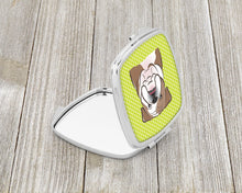 Load image into Gallery viewer, Checkerboard Lime Green English Bulldog  Compact Mirror – Stylish Purse Mirror with Artistic Covers BB1281SCM