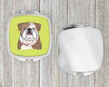 Load image into Gallery viewer, Checkerboard Lime Green English Bulldog  Compact Mirror – Stylish Purse Mirror with Artistic Covers BB1281SCM