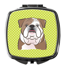 Load image into Gallery viewer, Checkerboard Lime Green English Bulldog  Compact Mirror – Stylish Purse Mirror with Artistic Covers BB1281SCM