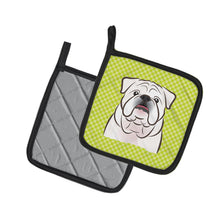 Load image into Gallery viewer, Checkerboard Lime Green White English Bulldog Pot Holders - Set of 2 - Heat-Resistant Kitchen Essentials BB1282PTHD