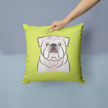 Load image into Gallery viewer, Checkerboard Lime Green White English BulldogThrow Pillow - 14x14 Decorative Pillow – Art for Your Home &amp; Patio BB1282PW1414