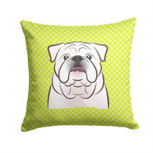 Load image into Gallery viewer, Checkerboard Lime Green White English BulldogThrow Pillow - 14x14 Decorative Pillow – Art for Your Home &amp; Patio BB1282PW1414