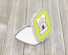Load image into Gallery viewer, Checkerboard Lime Green White English Bulldog  Compact Mirror – Stylish Purse Mirror with Artistic Covers BB1282SCM