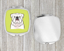 Load image into Gallery viewer, Checkerboard Lime Green White English Bulldog  Compact Mirror – Stylish Purse Mirror with Artistic Covers BB1282SCM