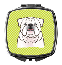 Load image into Gallery viewer, Checkerboard Lime Green White English Bulldog  Compact Mirror – Stylish Purse Mirror with Artistic Covers BB1282SCM
