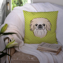 Load image into Gallery viewer, Checkerboard Lime Green Pekingese Canvas Throw Pillow - 14x14 Decorative Pillow – Art for Your Home &amp; Patio BB1283PW1414