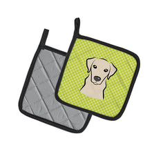 Load image into Gallery viewer, Checkerboard Lime Green Yellow Labrador Pot Holders - Set of 2 - Heat-Resistant Kitchen Essentials BB1284PTHD