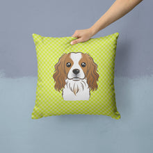 Load image into Gallery viewer, Checkerboard Lime Green Cavalier Spaniel Canvas Throw Pillow - 14x14 Decorative Pillow – Art for Your Home &amp; Patio BB1286PW1414