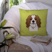 Load image into Gallery viewer, Checkerboard Lime Green Cavalier Spaniel Canvas Throw Pillow - 14x14 Decorative Pillow – Art for Your Home &amp; Patio BB1286PW1414